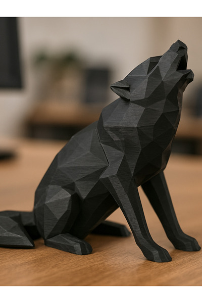 shop Geometrik Uluyan Kurt Heykeli - 3D Baskı Modern Masaüstü Dekorasyonu