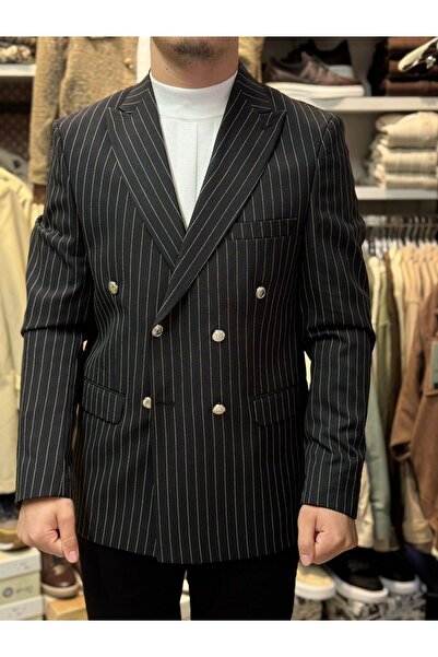 zibaroom Kruvaze Çizgili Blazer Ceket