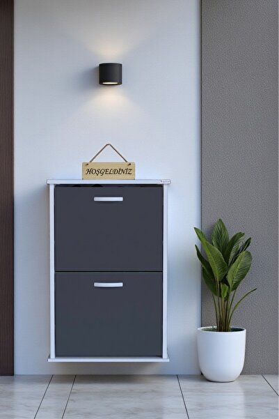 Eliusta Holen Antrasit Renk Ayakkabılık 2 Düşer Kapak 52 cm Genişlik Kapı Önü...