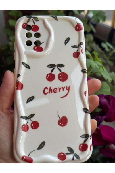 yuscerham Samsung Galaxy A71 Uyumlu Kırmızı Kiraz Desenli Yumuşak Silikon Kılıf