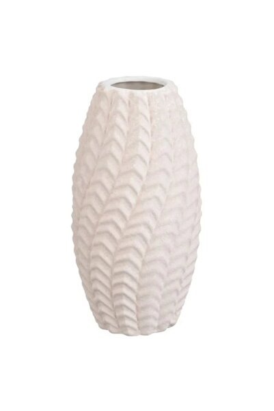 AB HOMES Decorative Ceramic Vase, Beige, Wavy Relief Pattern, Ø7.8x15.2 cm