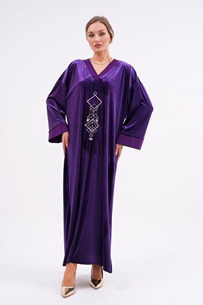 NEVVARE Rochie lungă pentru femei – Detaliu de broderie geometrică, decolteu ...