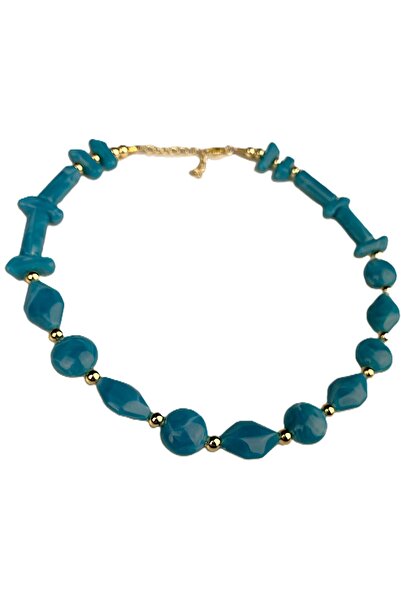 Jewelliss Turquoise Beaded Gold Detail Women's Necklace 45 cm Trendy Colorful...