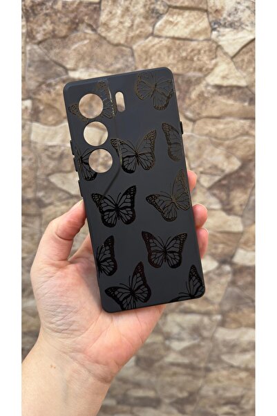 Vip Case جراب مطاطي كلاسيكي ممتص للصدمات من السيليكون بنمط الفراشة السوداء متوافق مع هاتف تكنو كامون 40 277