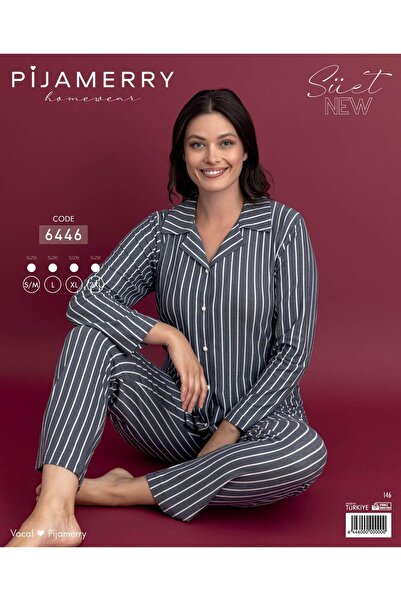 PİJAMERRY Shirt Collar Suede Long Sleeve Pajama Set-6446