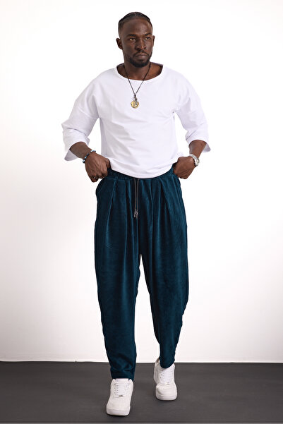 Superbluemexico Unisex Relaxed Fit Original Design Pleated Velvet Trousers