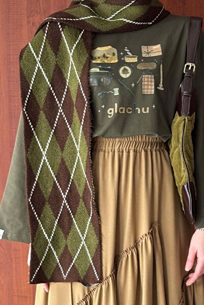 Ceylan Otantik Eșarfă cu model kaki Baklava