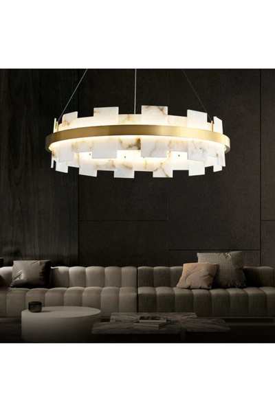 RONİSU AYDINLATMA Cirella Mermer Dairesel Sarkıt Avize – Modern Minimalist Ta...