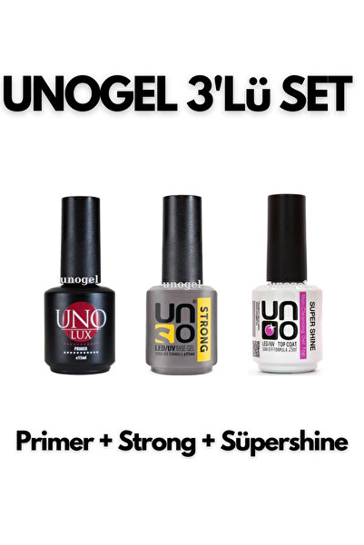 unogel Uno Primer + Strong Base Coat + Süpershine Top Coat 15 ml 3lüset