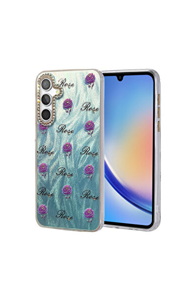 AKSEFİZZ حافظة سامسونج جالاكسي A34 5G ذات حجر لامع غطاء مختلف يجذب الانتباه