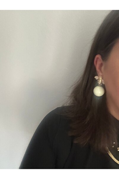 ALS Tasarım Dünyası Steel Gold Top Part Bee Model Black Topkuk Earrings