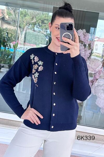 İnce Topuk Floral Embroidered Knitwear Cardigan 6K339