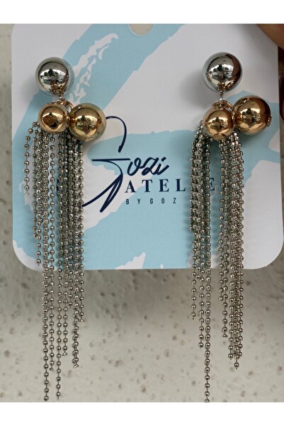 Gozibygoz Top Detailed Chain Dangle Steel Earrings