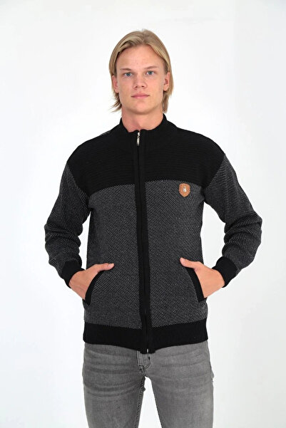 Alfanora Men's Zippered Knitwear Cardigan High Collar, Pockets, Casual Stylis...