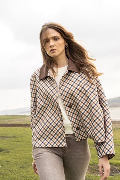 Nisan EKOSE DESENLİ OVERSIZE SÜET CEKET