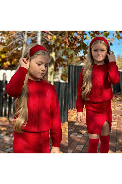 KOKOŞ BEBEK Kız Çocuk Triko Etek – Kazak – Bandana Set - 2/12 Yaş - 31586