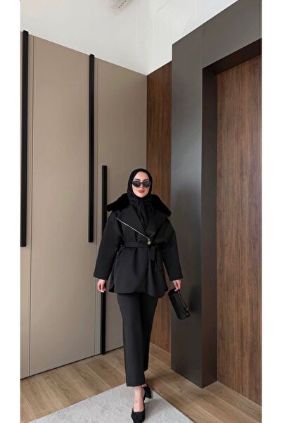 Markanyon Yakası Kürklü Fermuarlı Scuba Takım