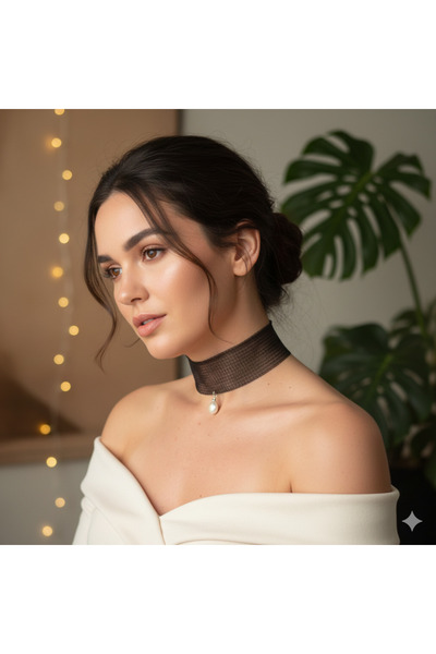 Rüveyda Ahkemoğlu Titanyum Boyunluklu Gümüş Kaplama Barok İnci Kadın Kolye-Ch...