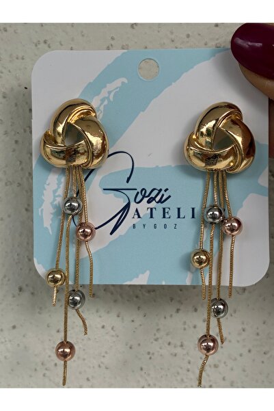 Gozibygoz Chain Detailed Triangle Shaped Dangle Steel Earrings