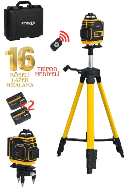 POWER BLACK Pro 16 Köşe Yeşil Lazer Hizalama Terazi 360° Mıknatıslı Çantalı O...