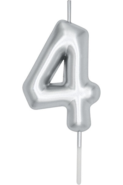 BALON DİYARI 4 Yaş Gümüş Rakam pasta mumu doğum günü yaş mum 9cm