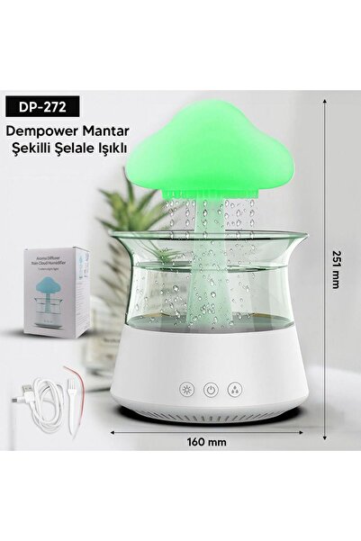 ErCorp Mantar Şeklinde Işıklı Şelale Dinlendirici Yağmur Sesi Gece Lambası