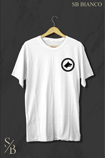 SB BİANCO تي شيرت Kurt Emblem مطبوع أبيض قصة فضفاضة للجنسين من القطن ملابس ال...