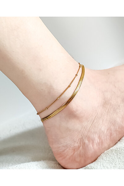 JewAksesuar Multiple Italian Chain and Dorica Steel Anklets