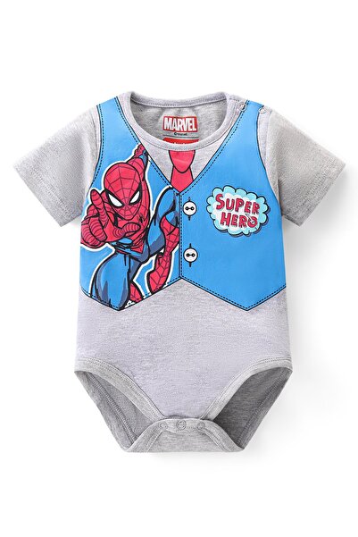 Babyhug Marvel Interlock Knit Half Sleeves Onesie With Spider Man Print - Grey