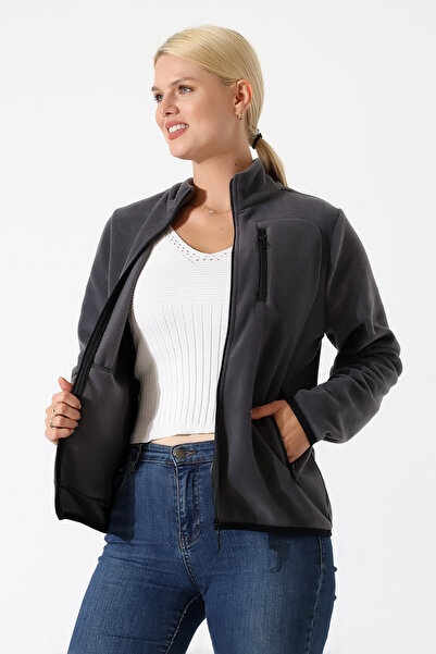 BEDUCA Anthracite-Grey Women's Zippered, Pocketed Anti-Pilling Fleece Cardiga...