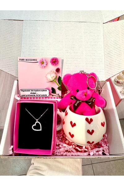 Perry Accesories kararmaz çelik içi boş kalp zirkon kolye ,fiyonk kupa ve ayı...