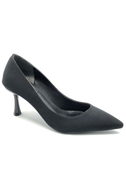 KOCAMANLAR Feles 7 cm Heeled Stiletto Women's Shoes Black-Satin