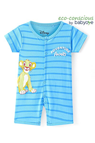 Babyoye Disney جمبسوت قطني محبوك بنصف كم مزين برسومات الأسد الملك وتفاصيل طبا...