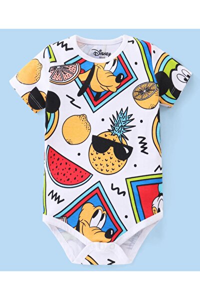 Babyhug Disney بدلة أطفال قطنية مطبوع صورة ميكي ماوس - أبيض