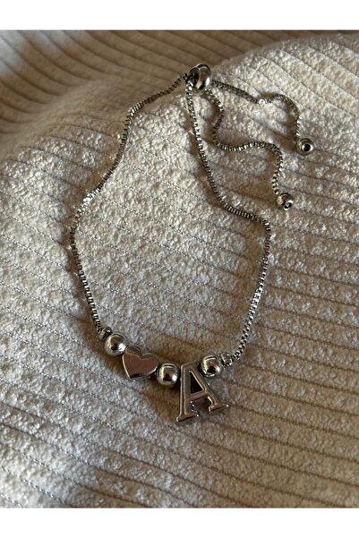 bijoux uniques A Harfli kalpli ayarlamalı bileklik