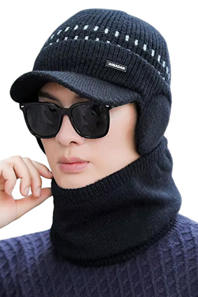 EFAYN.RO Set doua piese, caciula barbati cu fular asortat, calduros, standard...