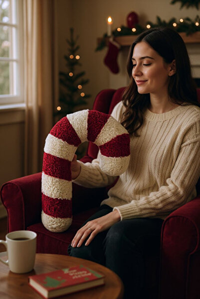 2'li set 20 cm kurabiye adam 40cm kırmızı dokulu kumaş baston şeker yılbaşı dekorasyon peluş oyuncak