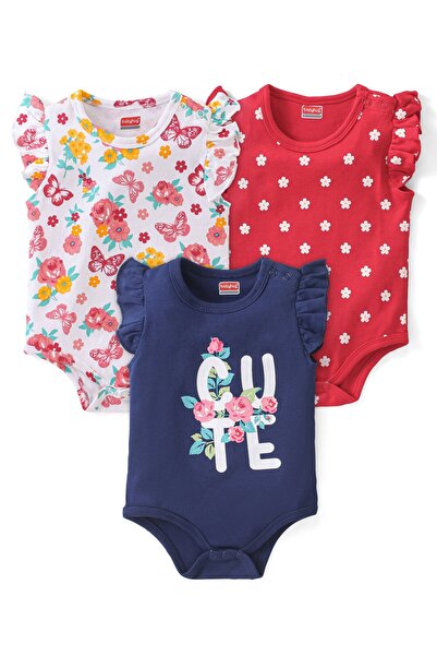 Babyhug طقم ملابس أطفال قطنية 100% بأكمام مكشكشة، مزينة بنقوش زهور وفراشات، م...