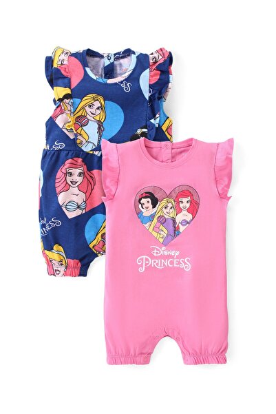 Babyhug Disney جمبسوت بأكمام مكشكشة مزين بطبعة أميرات ديزني (عبوة من قطعتين) ...