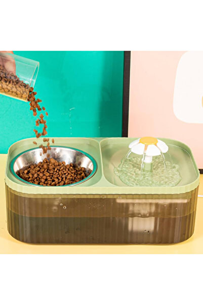 PisiMall Ansamblu fântână electrică silențioasă și bol de mâncare, pentru pisici, 3 l