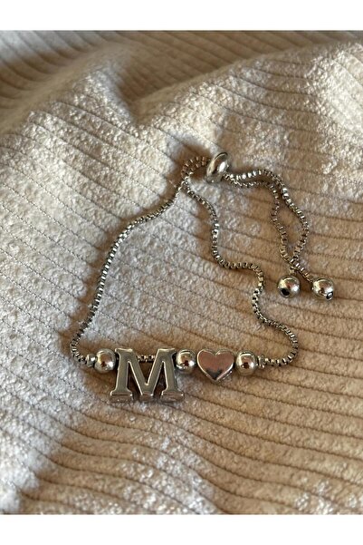bijoux uniques M Harfli kalpli ayarlamalı bileklik