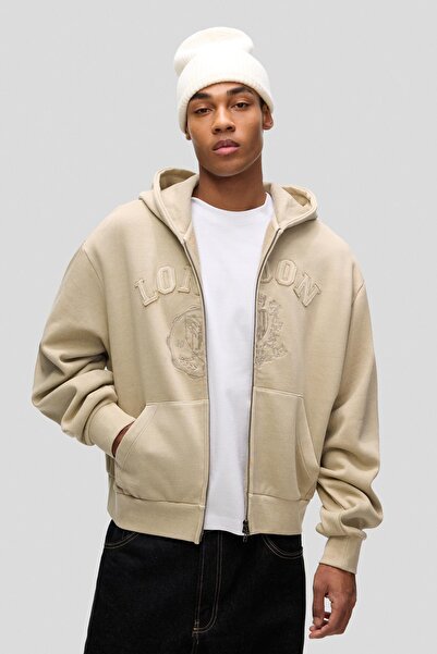 Bershka Boxy fit nakışlı fermuarlı sweatshirt