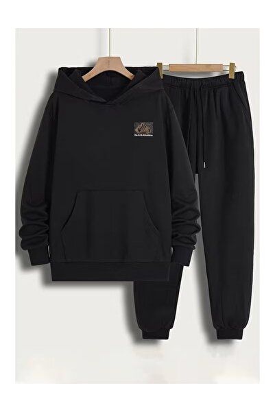 LELVANİ The Arid Mountain Printed Pattern Hooded Bottom-Top Tracksuit Set