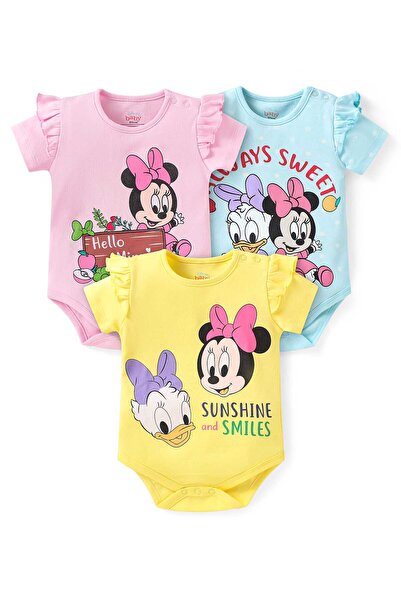 Babyhug Disney Onesies Minnie Mouse Graphics &Frill Detailing (Pack of 3)-Yel...