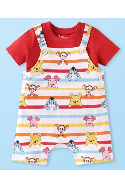 Babyhug Disney طقم تي شيرت وبنطلون جينز مزين برسومات ويني وأصدقائه - أحمر