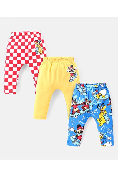 Babyhug Disney بنطال طويل من نسيج متشابك لحفاضات الأطفال ميكي ماوس وأصدقاؤه، حزمة من 3 قطع - متعدد الألوان