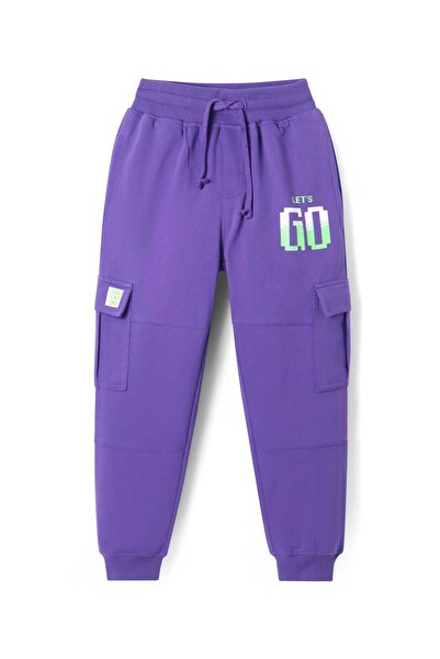 Pine kids Knit Full Length Lounge Pants with Text Print - Purple
