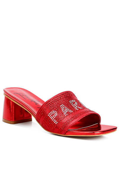 london Rag صندل باريس نسائي مرصع بأحجار الراين باللون الأحمر