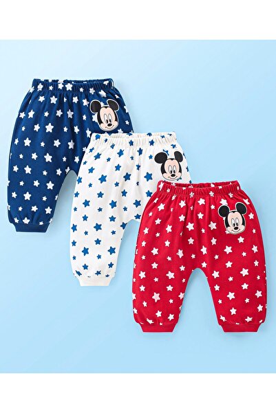 Babyhug Disney طقم من 3 قطع من سراويل حفاضات محبوكة متداخلة برسومات ميكي ماوس - أحمر وأبيض وأزرق داكن