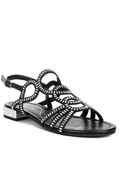 london Rag صندل مسطح للسيدات مزين بأحجار الراين باللون الأسود